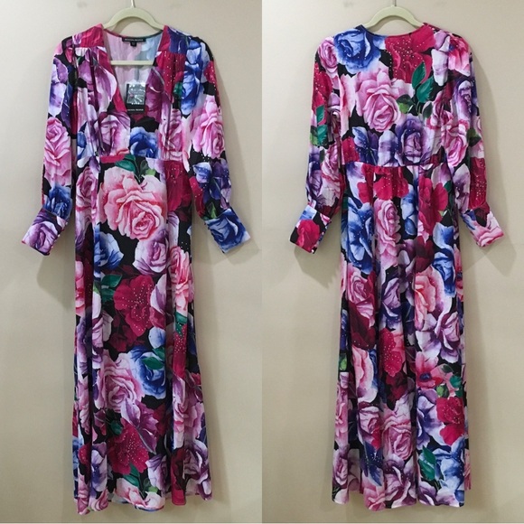Boston Proper maxi dress Exploded Fleurs Print Rose size 6 new - Picture 3 of 6